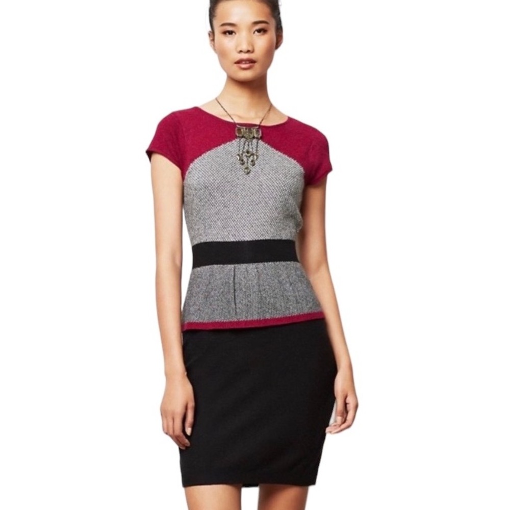 Anthropologie Sparrow Serena Peplum Knit Sweater Sheath Slip Mini Dress - S P